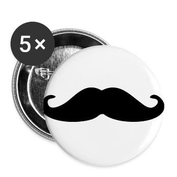 Schnurrbart - Buttons groß 56 mm (5er Pack) - Weiß - Vorne