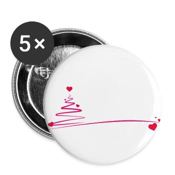arbre de Noël avec le coeur - Lot de 5 grands badges (56 mm) - blanc - Devant