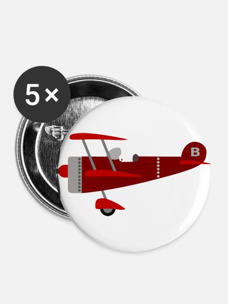 Flugzeug rot - Buttons groß 56 mm (5er Pack) - Weiß