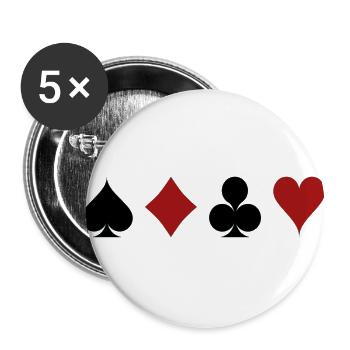 Pik, Karo, Kreuz, Herz Kartensymbole. Geschenkidee - Buttons groß 56 mm (5er Pack) - Weiß - Vorne
