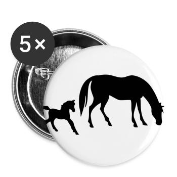 Pferd und Fohlen Design - Buttons groß 56 mm (5er Pack) - Weiß - Vorne