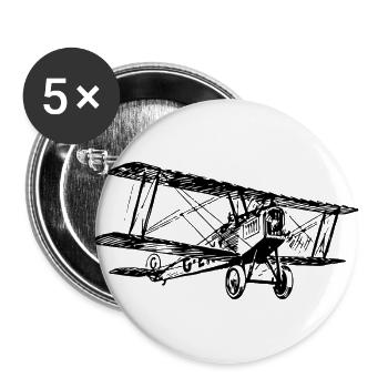 Doppeldecker Flugzeug schwarz weiß Geschenkidee - Buttons groß 56 mm (5er Pack) - Weiß - Vorne