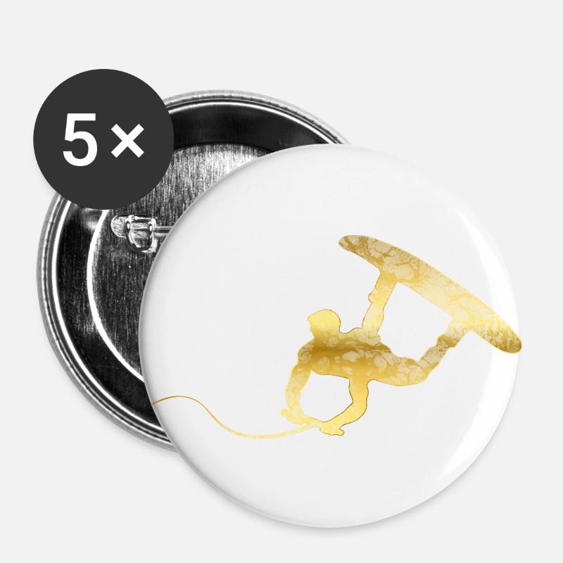 Wakeboarder Gold Wellen Geschenk - Buttons groß 56 mm (5er Pack) - Weiß