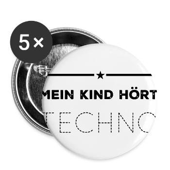 Techno Fan - Buttons groß 56 mm (5er Pack) - Weiß - Vorne