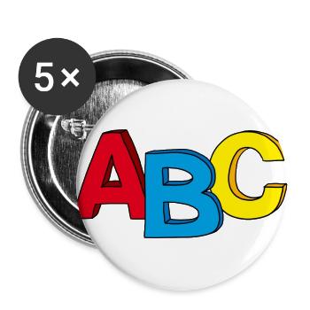ABC Motiv, ideal zum Schulanfang / Einschulung - Buttons groß 56 mm (5er Pack) - Weiß - Vorne