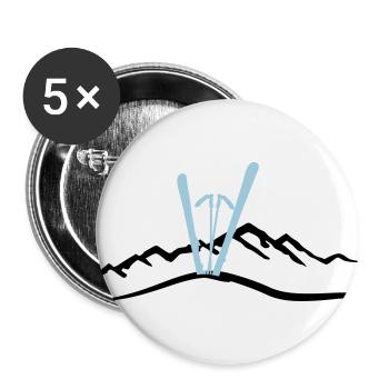 Ski und Berg, Skifahen - Buttons groß 56 mm (5er Pack) - Weiß - Vorne