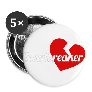 Heartbreaker with white lettering and red heart - Buttons large 2.2''/56 mm (5-pack) - white - Front
