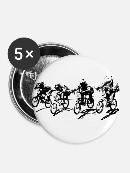 BMX-Rennen - Buttons groß 56 mm (5er Pack) - Weiß