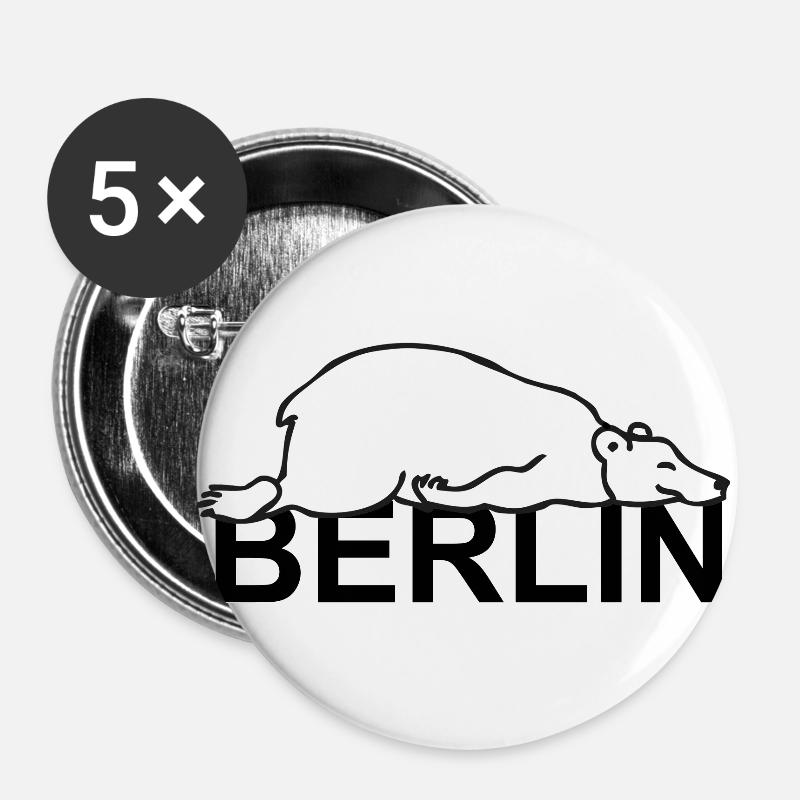 Berlin - The lazy Paule Germany Berlin Bear - Buttons large 2.2''/56 mm (5-pack) - white