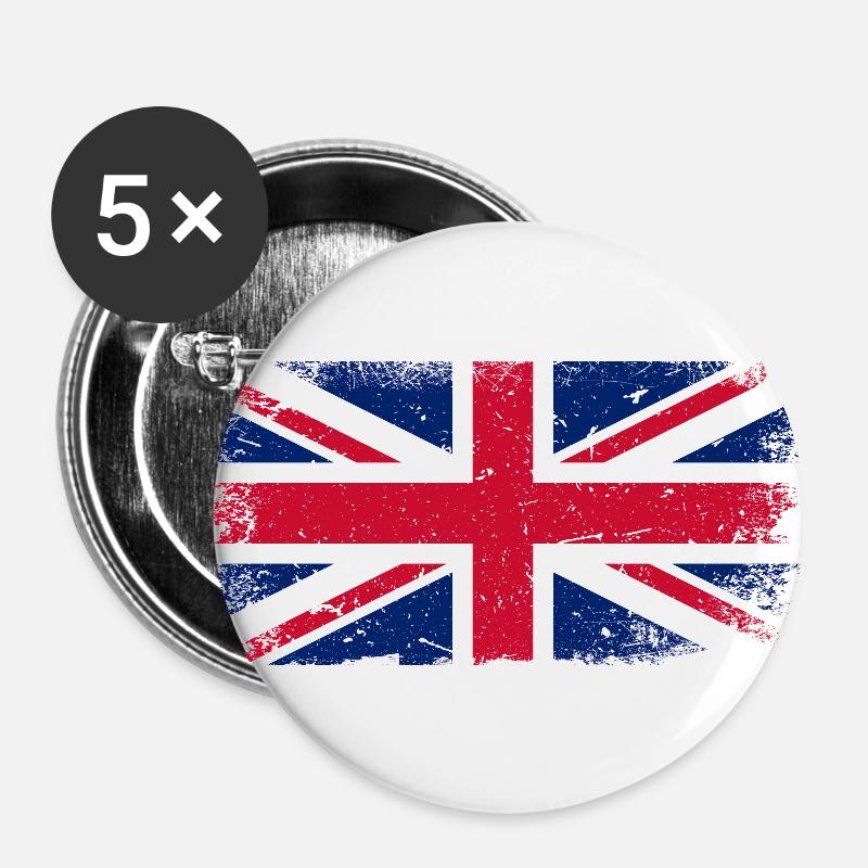 Great Britain Flag - Buttons large 2.2''/56 mm (5-pack) - white