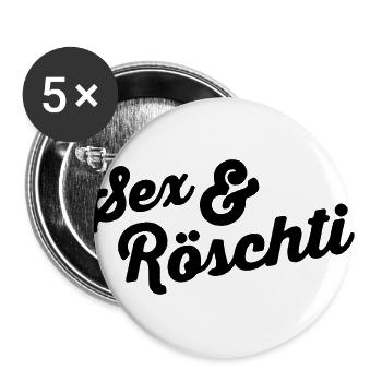 Sex & Röschti - Buttons groß 56 mm (5er Pack) - Weiß - Vorne