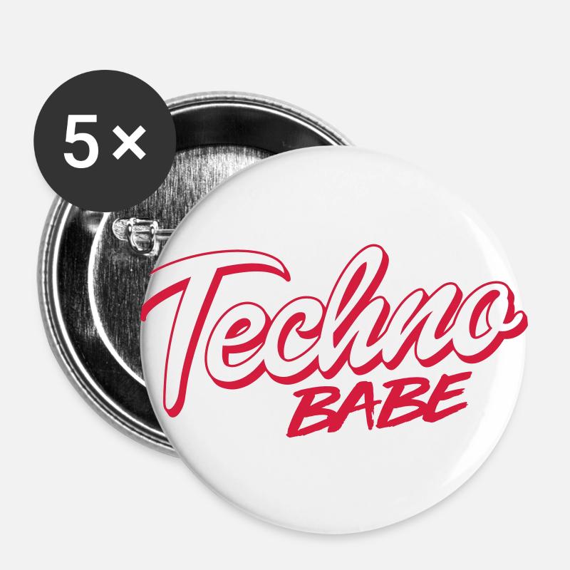 Techno Babe - Buttons groß 56 mm (5er Pack) - Weiß