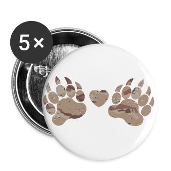 Camouflage Tatzen Pfoten Krallen Wüsten-Tarn Herz - Buttons groß 56 mm (5er Pack) - Weiß - Vorne