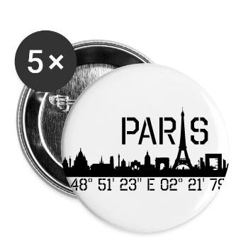 Paris coordonnées N 48 ° 51 '23' 'E 02 ° 21' 79 '' - Lot de 5 grands badges (56 mm) - blanc - Devant