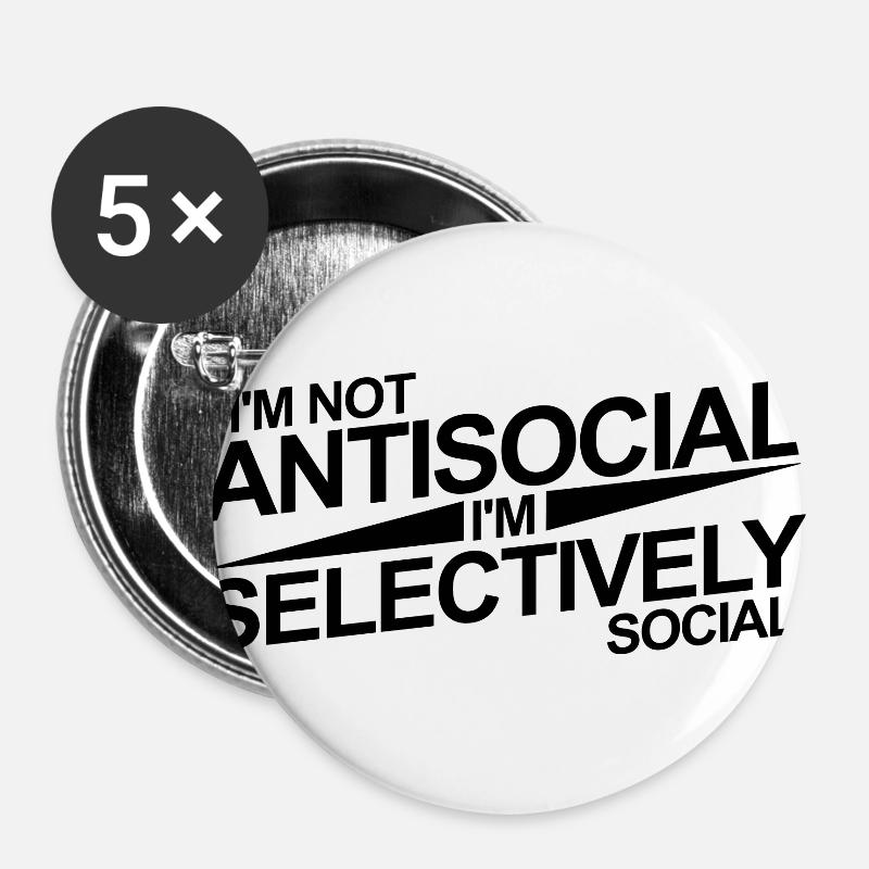 Antisocial Selectively Social Nerd Geek Gift - Buttons large 2.2''/56 mm (5-pack) - white