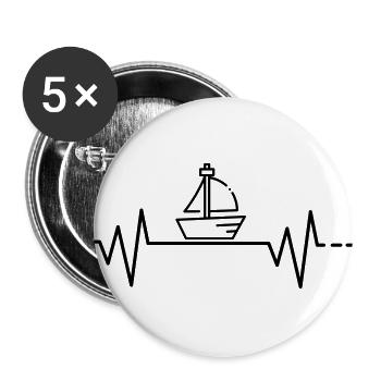 Herzschlag Segeln Segelboot Schiff Meer Boot Segel - Buttons groß 56 mm (5er Pack) - Weiß - Vorne