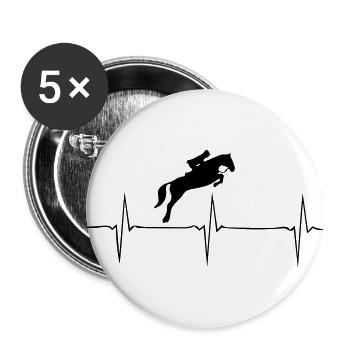 Pferde Herzschlag Puls Reiter Pferd - Buttons groß 56 mm (5er Pack) - Weiß - Vorne