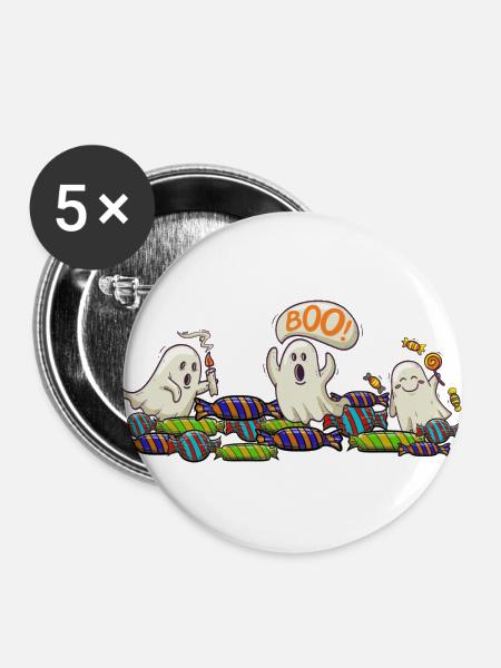 Happy Helloween - Buttons groß 56 mm (5er Pack) - Weiß