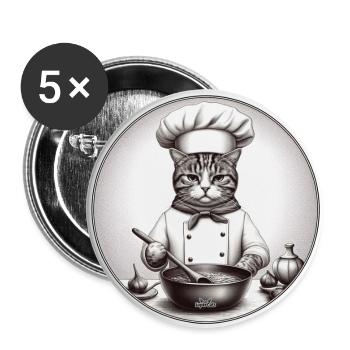 Cat Cook - Buttons large 2.2''/56 mm (5-pack) - white - Front