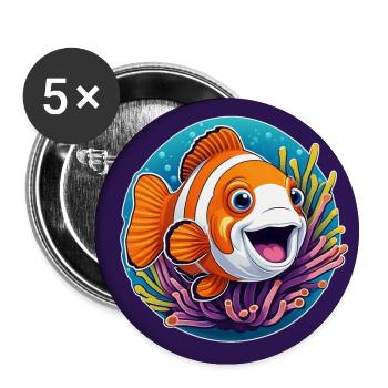 laughing clownfish and sea anemone - Buttons large 2.2''/56 mm (5-pack) - white - Front
