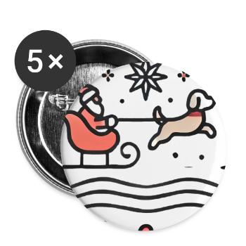 Herzliche Weihnachtswünsche Weihnachtsmann Hund - Buttons groß 56 mm (5er Pack) - Weiß - Vorne