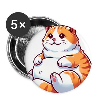 Chubby Tabby Cat Relaxing Illustration - Buttons large 2.2''/56 mm (5-pack) - white - Front