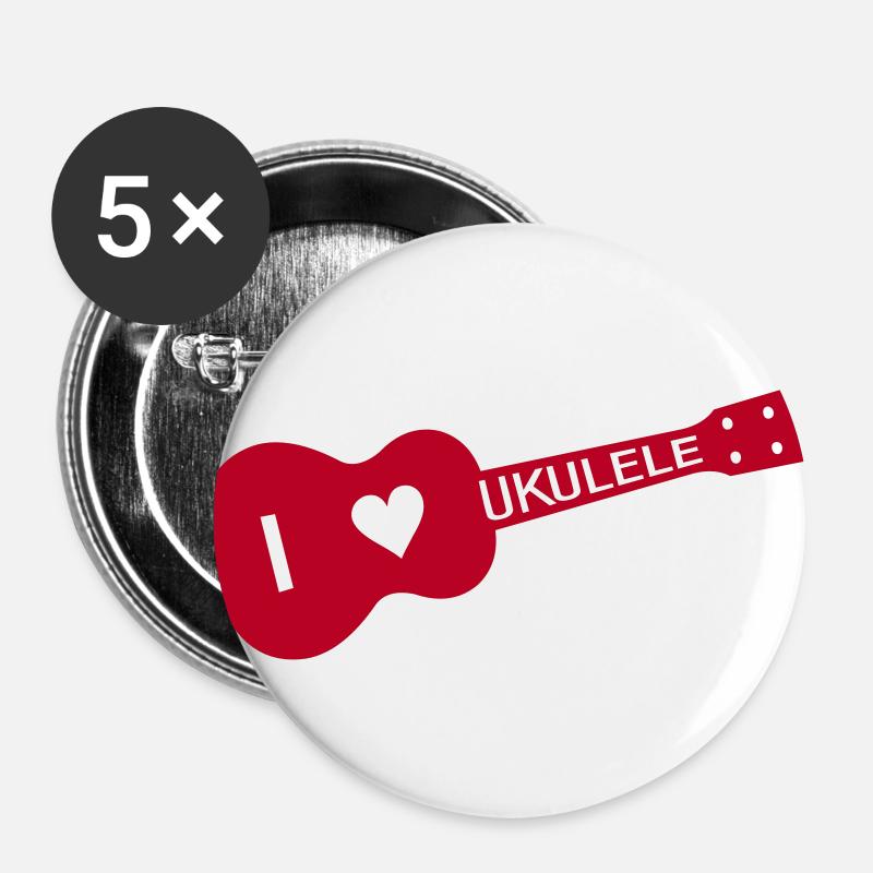 I love UKULELE - Buttons groß 56 mm (5er Pack) - Weiß