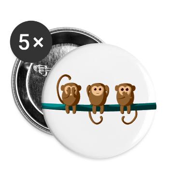 Sehen Hören Sprechen Affen Äffchen - Buttons groß 56 mm (5er Pack) - Weiß - Vorne