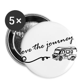 Camper "love the journey" - Buttons groß 56 mm (5er Pack) - Weiß - Vorne