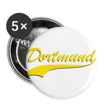 Dortmund retro Schriftzug gelb - Buttons groß 56 mm (5er Pack) - Weiß - Vorne