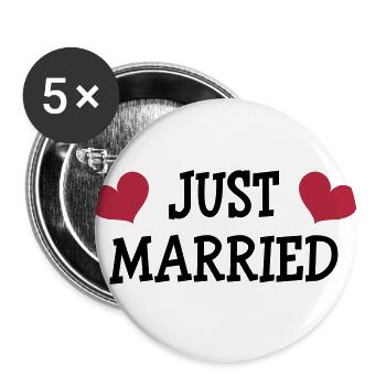 Just Married - Wedding - Buttons groß 56 mm (5er Pack) - Weiß - Vorne