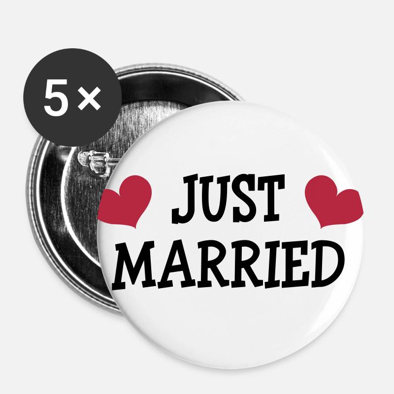 Just Married - Wedding - Buttons large 2.2''/56 mm (5-pack) - white