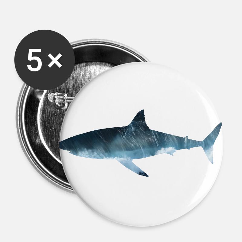Great White Shark - Buttons large 2.2''/56 mm (5-pack) - white