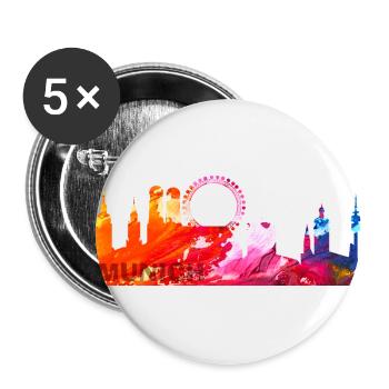Munich, München Skyline, Bayern, Deutschland - Buttons groß 56 mm (5er Pack) - Weiß - Vorne