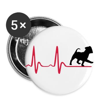 Herzschlag & süßer Hund - Buttons groß 56 mm (5er Pack) - Weiß - Vorne