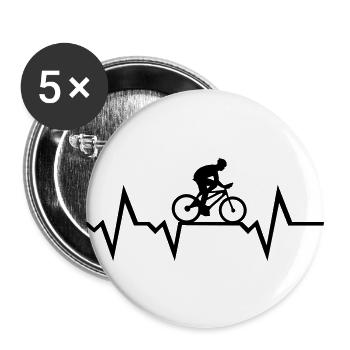 Herzschlag und Radfahrer, radfahren - Buttons groß 56 mm (5er Pack) - Weiß - Vorne