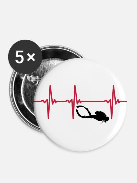 Heartbeat scuba diving - scuba diving - Buttons large 2.2''/56 mm (5-pack) - white