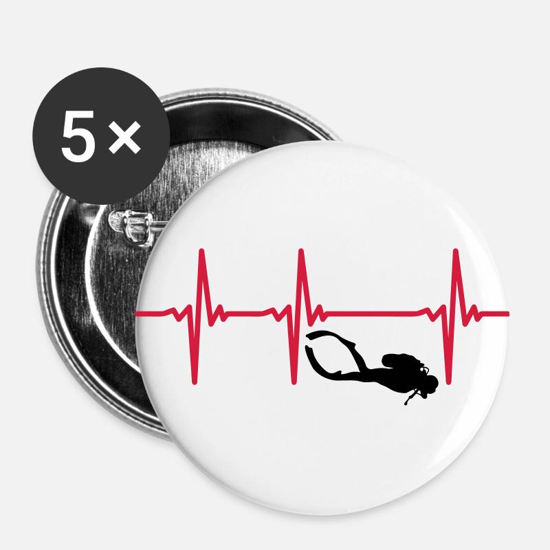 Heartbeat scuba diving - scuba diving - Buttons large 2.2''/56 mm (5-pack) - white