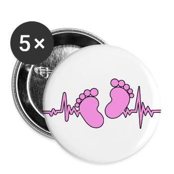 Baby girl heartbeat - Buttons large 2.2''/56 mm (5-pack) - white - Front