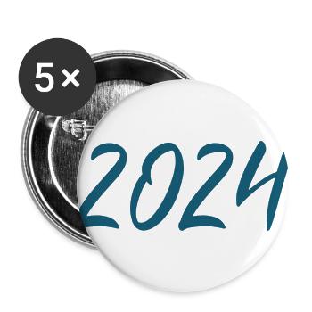 2024 Silvester Neujahr - Buttons groß 56 mm (5er Pack) - Weiß - Vorne
