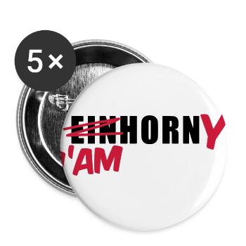 Mallorca T-Shirt Einhorn I'am Horny Shirt - Buttons groß 56 mm (5er Pack) - Weiß - Vorne