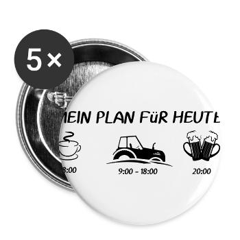 MEIN PLAN Für HEUTE Traktor Landwirt - Buttons groß 56 mm (5er Pack) - Weiß - Vorne