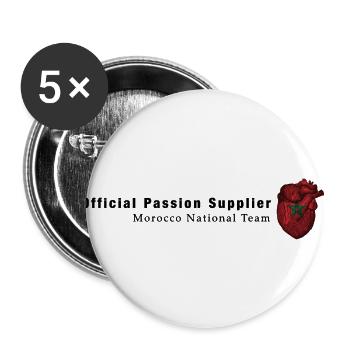 Morocco fan shirt "Passion & Heart" - Buttons large 2.2''/56 mm (5-pack) - white - Front