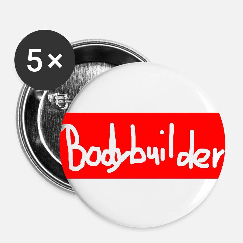 Bodybuilder lettering - Buttons large 2.2''/56 mm (5-pack) - white