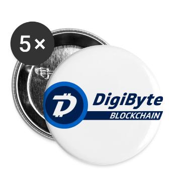 DigiByte Logo mit Text (DGB) - Buttons groß 56 mm (5er Pack) - Weiß - Vorne