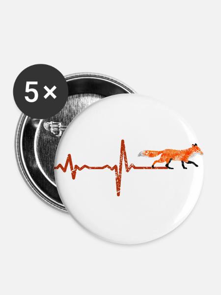 Heartbeat Fuchs - Geschenk - Buttons groß 56 mm (5er Pack) - Weiß