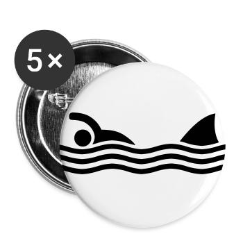 swimmer with shark - Schwimmer mit Hai - Buttons groß 56 mm (5er Pack) - Weiß - Vorne