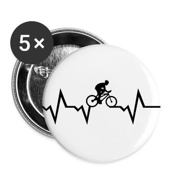 Herzschlag und Radfahrer, radfahren - Buttons groß 56 mm (5er Pack) - Weiß - Vorne
