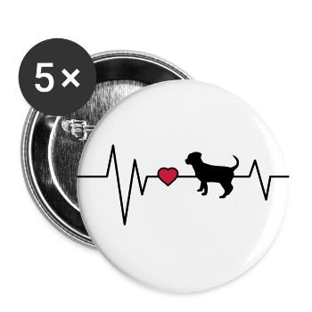 Heartbeat chien chiot - Lot de 5 grands badges (56 mm) - blanc - Devant