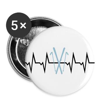 Skiing Heartbeat, Ski - Lot de 5 grands badges (56 mm) - blanc - Devant